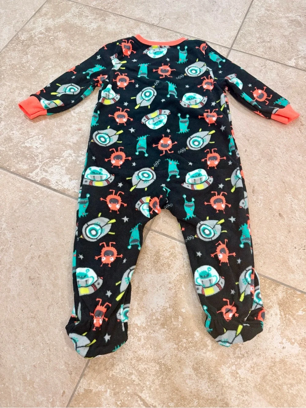 Kids Black Space Monster Fleece One-Piece Footie Pajamas
